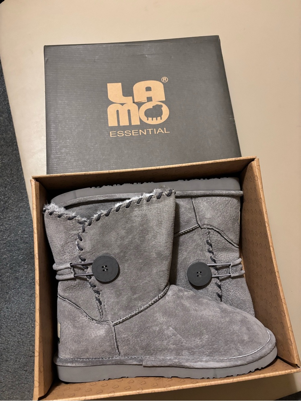 Lamo Grey Suede Button Ankle Boots